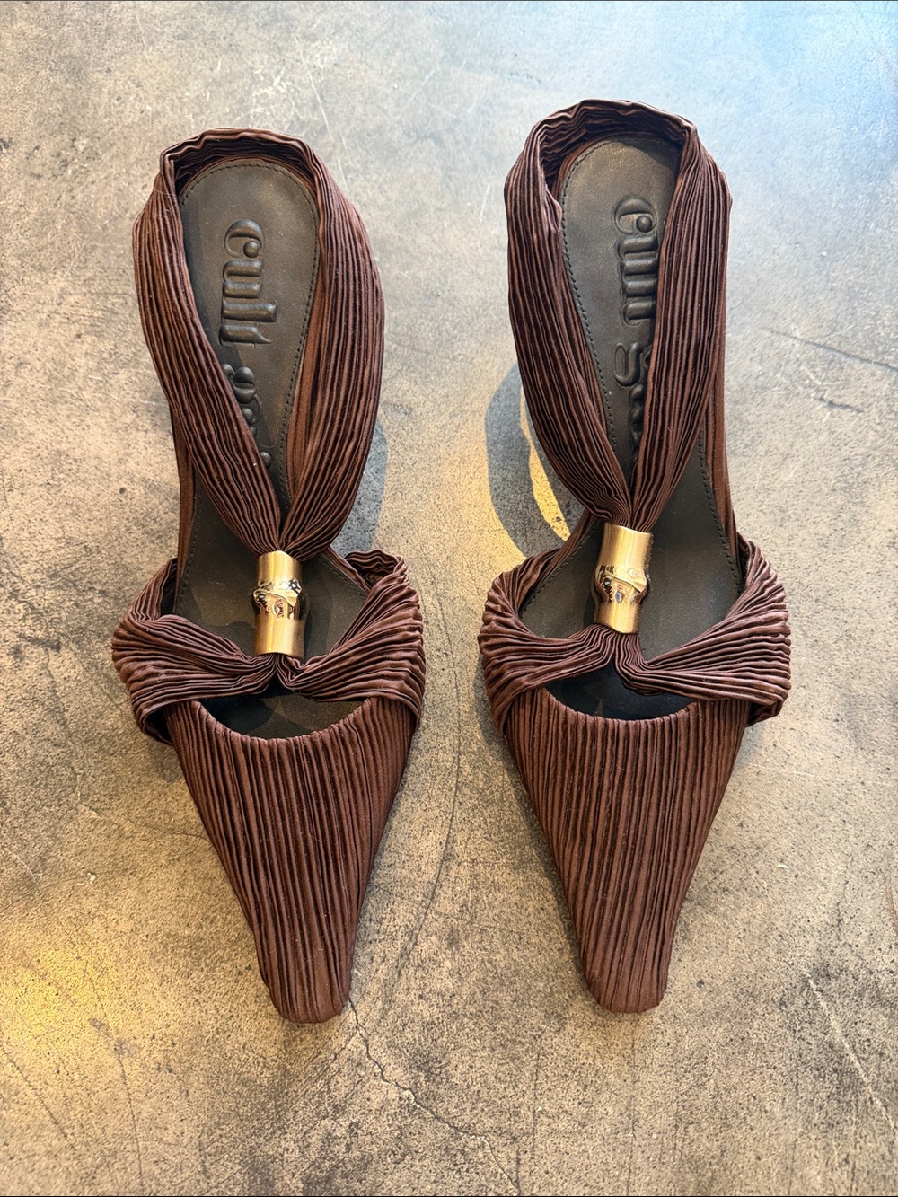 Cult Gaia Brown Pleated Pointed-Toe Slip-On Heels - brand new